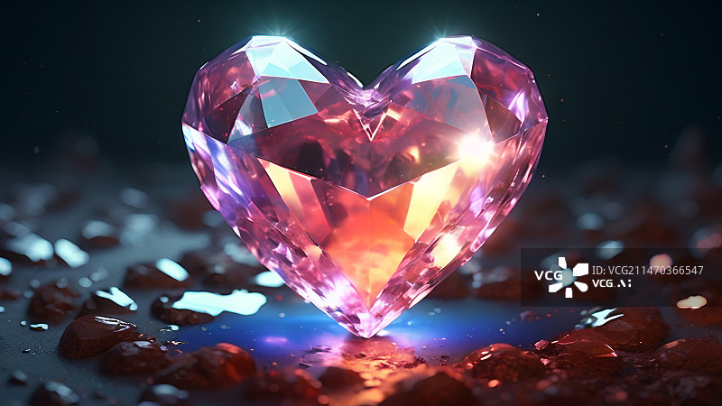 【AI数字艺术】情人节发光玻璃水晶质感心型3D渲染元素图片素材