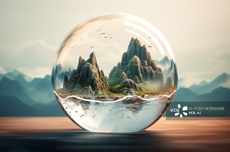 【AI数字艺术】天空中的水晶球特写镜头图片素材