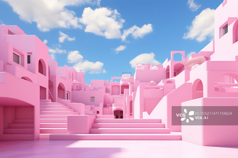 【AI数字艺术】粉色建筑插画背景图片素材