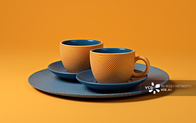 【AI数字艺术】橙色背景下咖啡杯的特写镜头图片素材