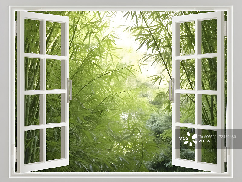 【AI数字艺术】窗外的竹林图片素材