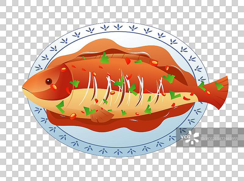 红烧鲤鱼年夜饭家常菜美食菜肴插画图片素材