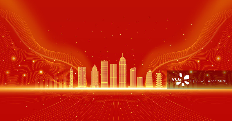 绍兴城市建筑红色庆典背景图片素材