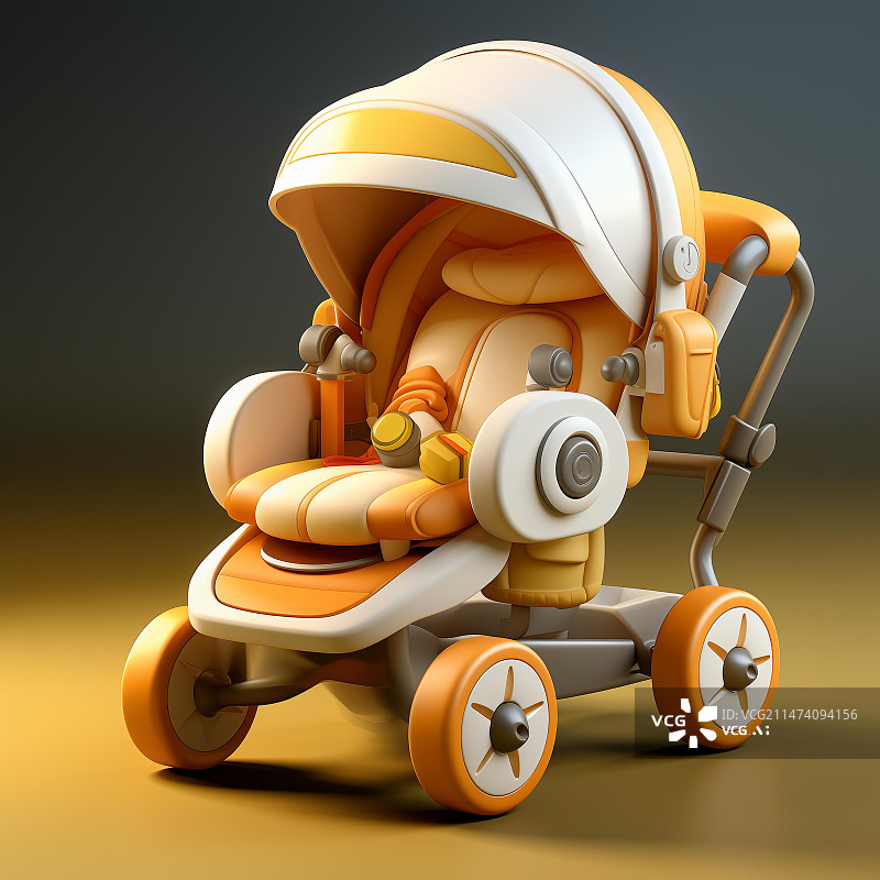 【AI数字艺术】可爱婴儿车三维插画图片素材