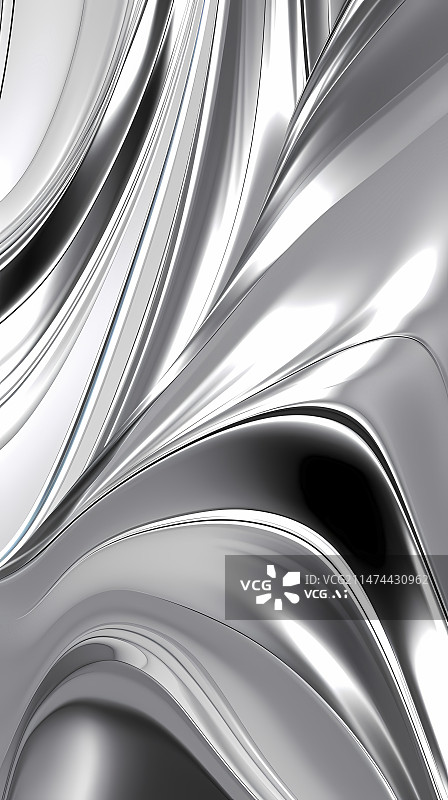 【AI数字艺术】数码银色金属曲线抽象图形海报背景图片素材