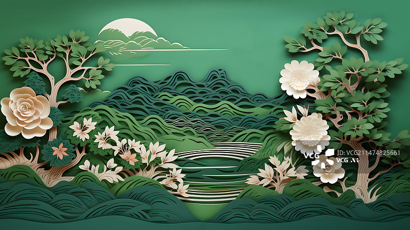 【AI数字艺术】春季花朵剪纸艺术品图片素材