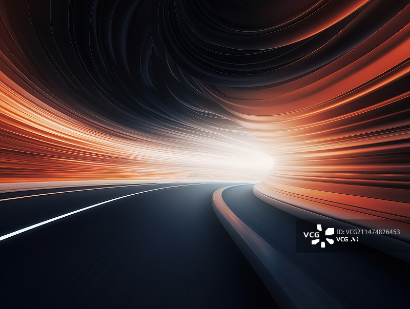 【AI数字艺术】疾驰下有穹顶隧道里的道路光轨图片素材