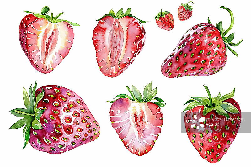 【AI数字艺术】白色背景下草莓的高角度视图图片素材