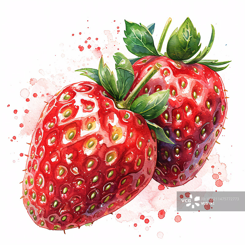【AI数字艺术】水彩写实风格红色草莓图片素材