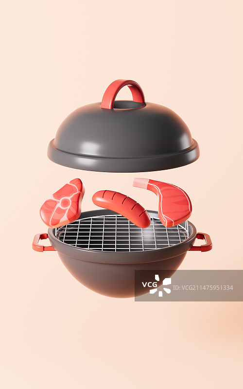 卡通烧烤工具及肉类模型3D渲染图片素材