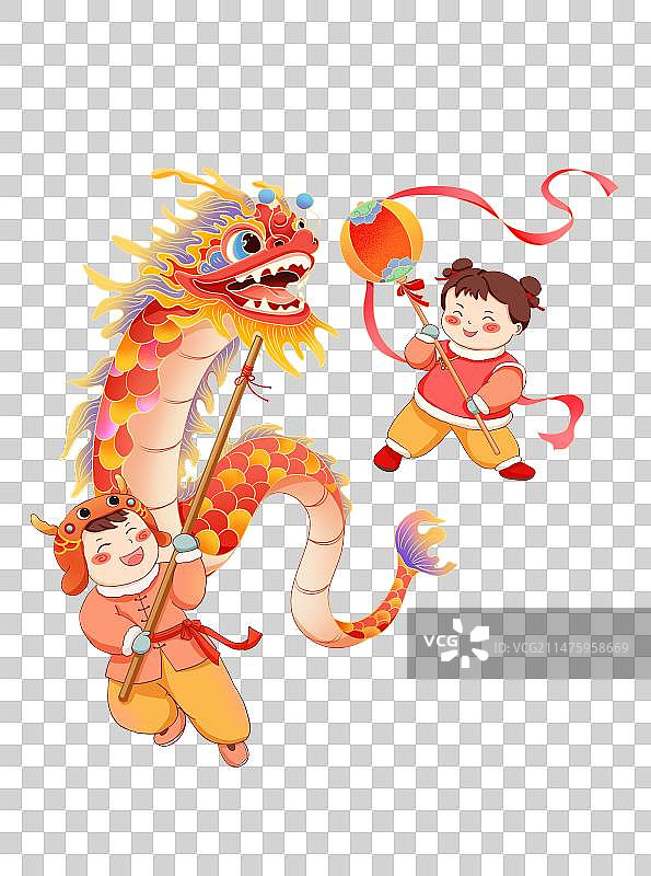 中国风春节舞龙小孩图片素材