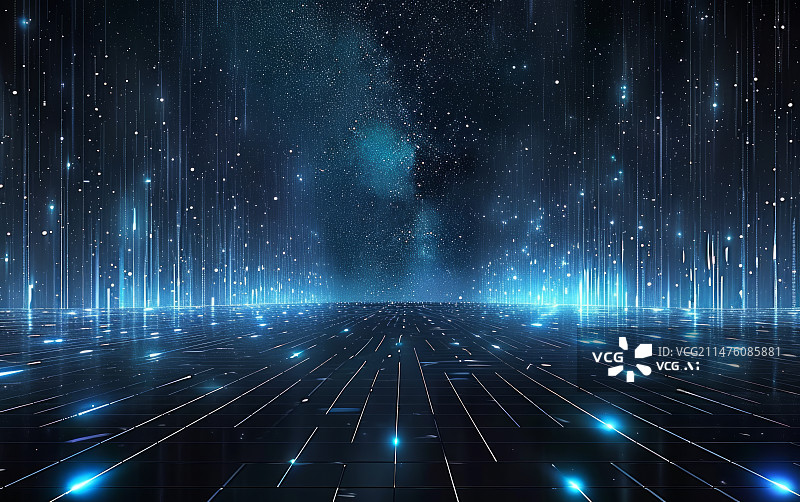 【AI数字艺术】虚拟数字空间平台广场与星空背景图片素材