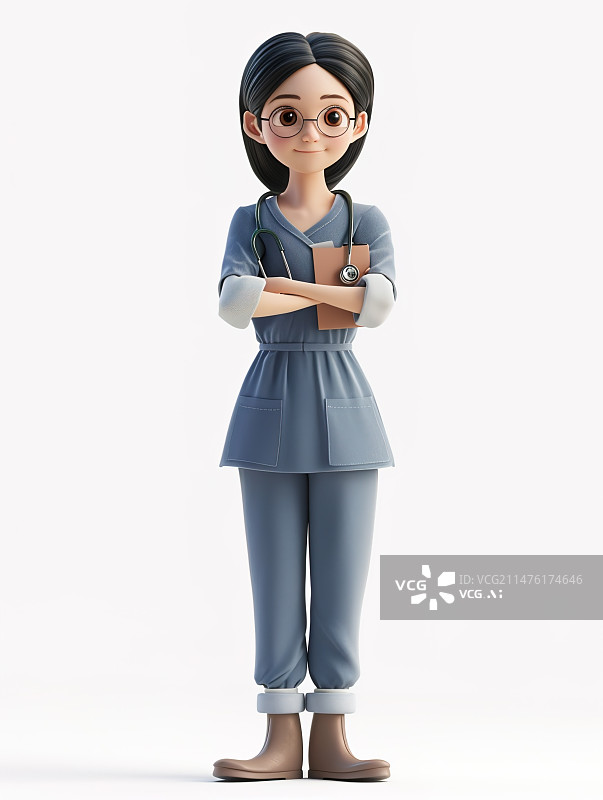 【AI数字艺术】站在白色背景下的女医生肖像，3D模型，人物素材图片素材