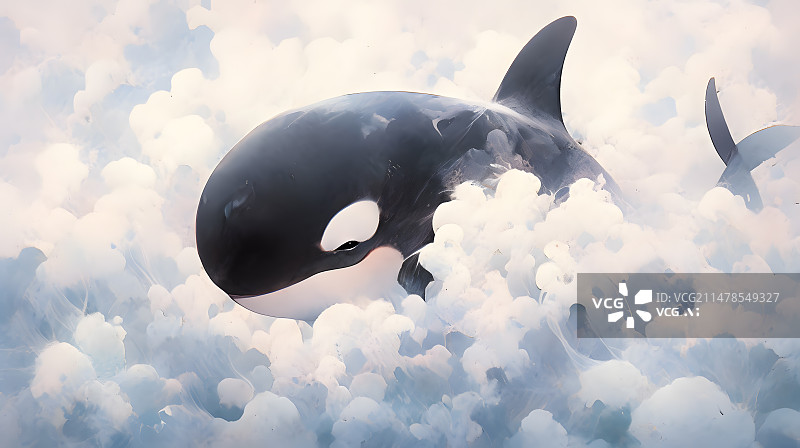 【AI数字艺术】水中鲸鱼插画图片素材