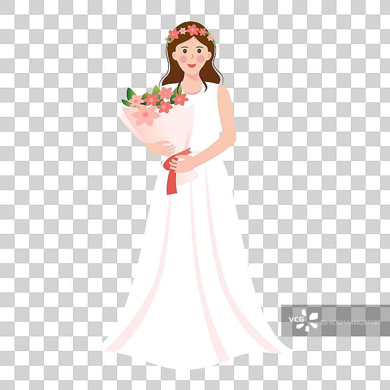 穿着裙子捧着花的女人插画矢量元素图片素材