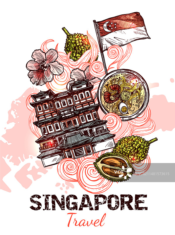 新加坡手绘素描海报图片素材