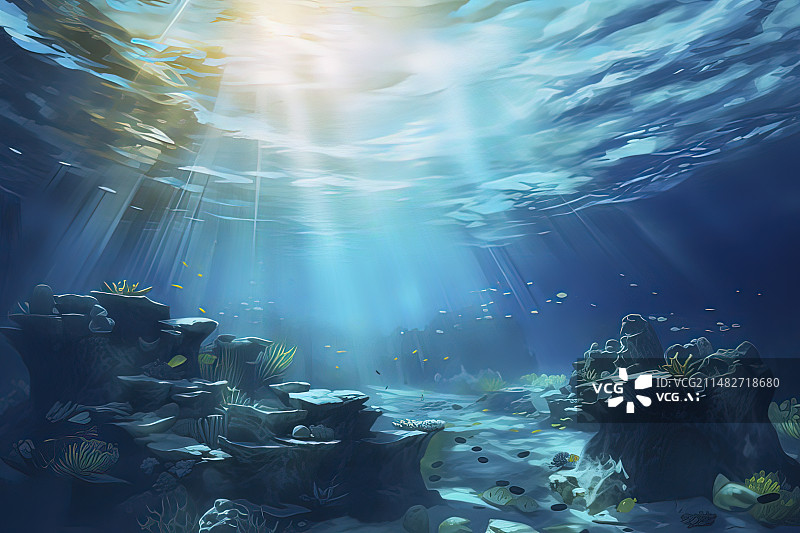 【AI数字艺术】阳光照射的海底世界图片素材