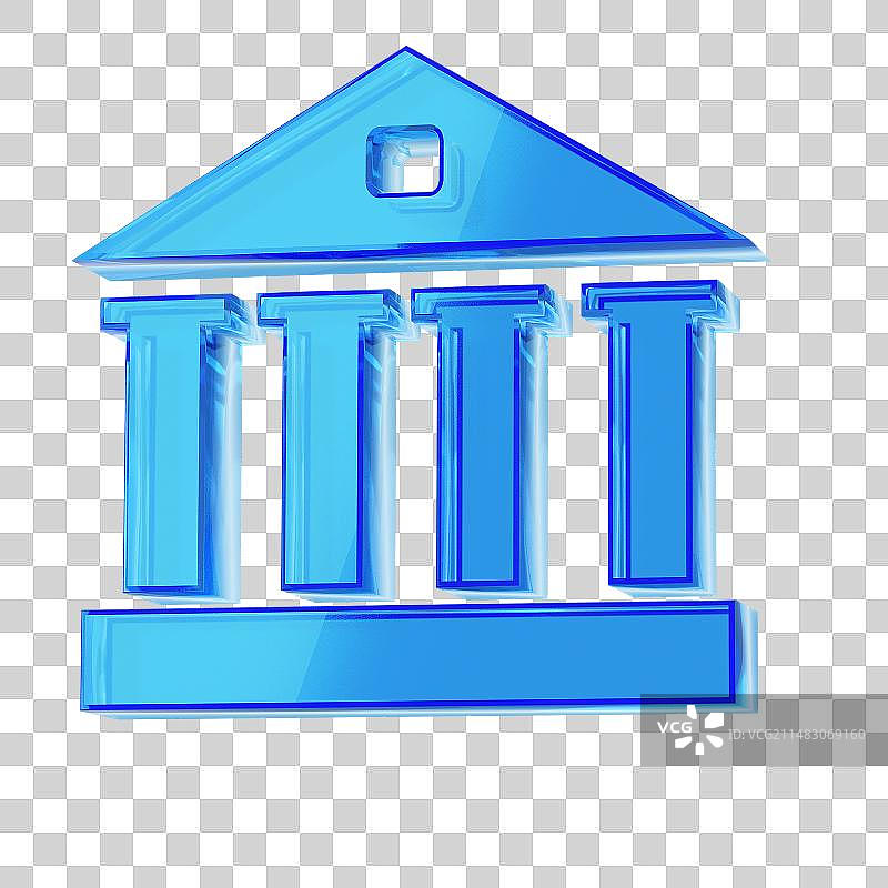 蓝色金融国企企业建筑银行保险毛玻璃立体三维元素图片素材