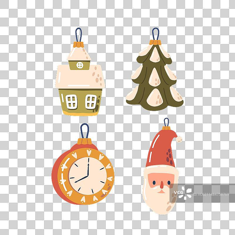 闪闪发光的圣诞玩具房子松树钟图片素材