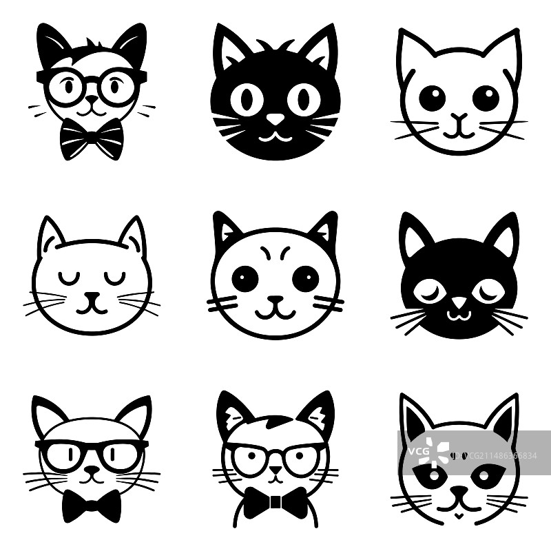 Cats3平面图标集隔离在白色背景图片素材