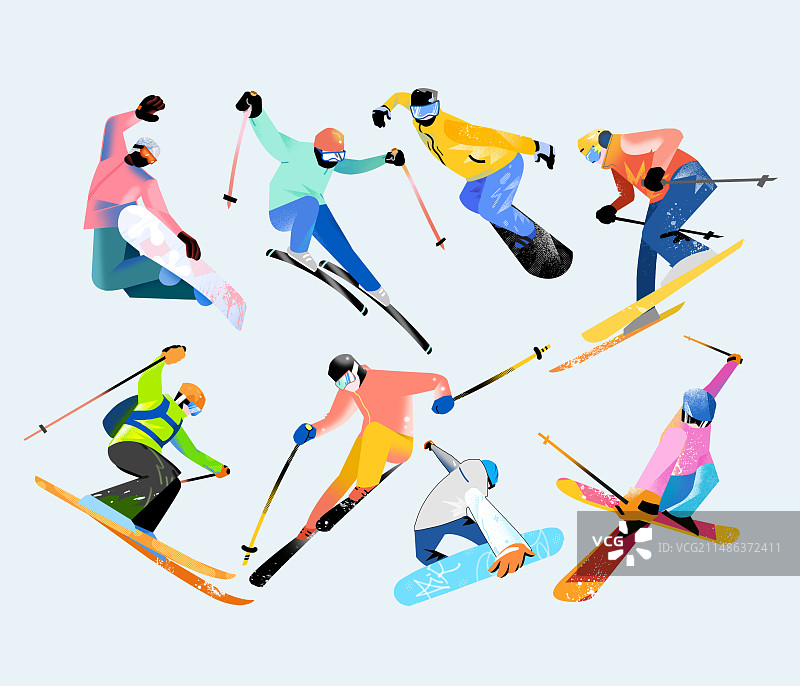 多人冬季滑雪人物姿势元素含图层图片素材