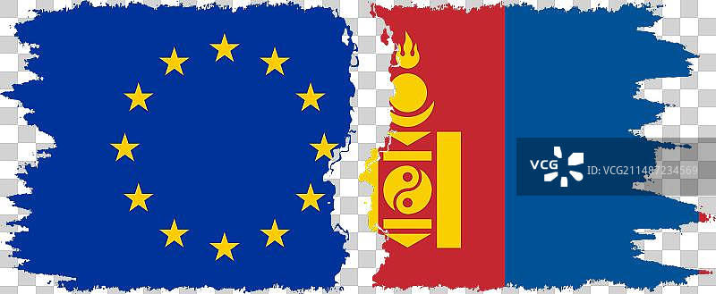 蒙古和欧盟国旗图片素材