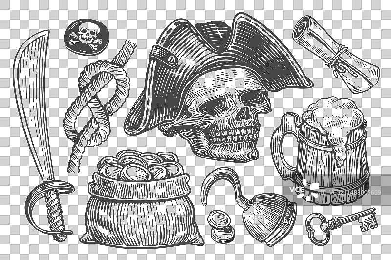 海盗概念集的项目手绘草图图片素材