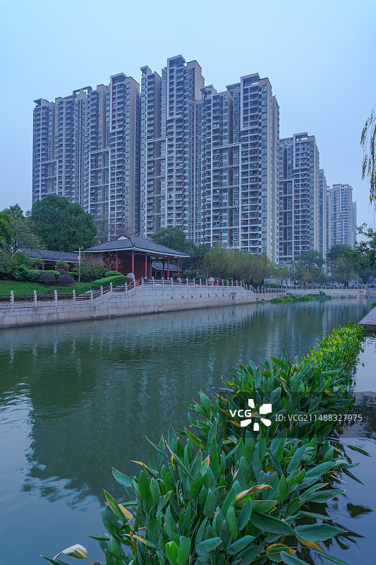 广州天河猎德城市公园河流与高楼建筑图片素材