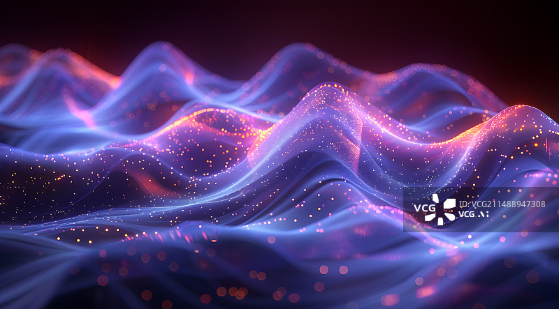 【AI数字艺术】梦幻色彩的光线粒子波浪线梦幻感图片素材