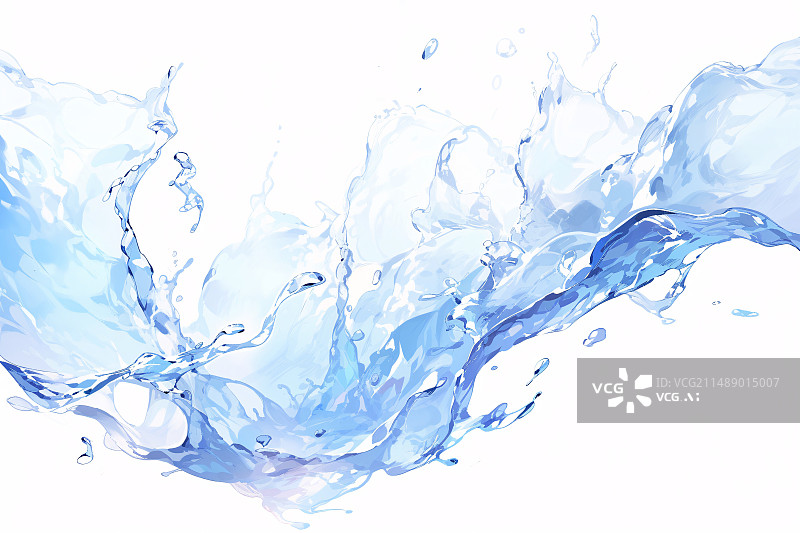 【AI数字艺术】纯液体动态运动，带有液滴和气泡，纯水化元素插图图片素材