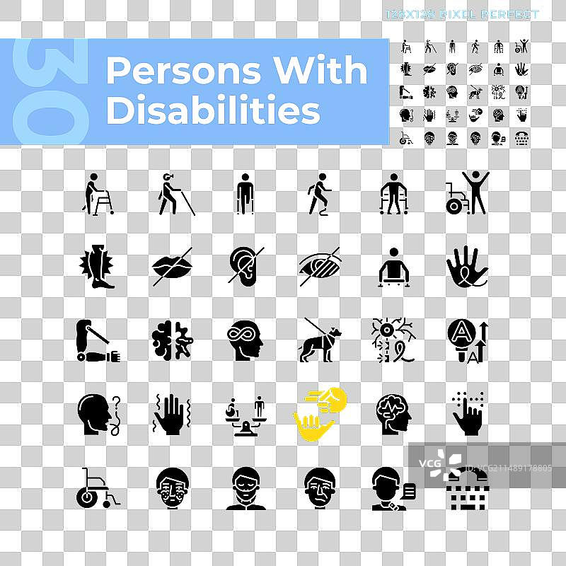 残疾人黑色字形图标设置图片素材