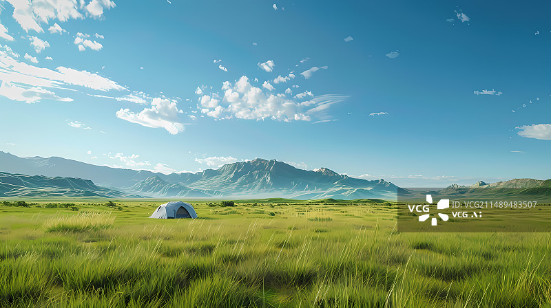 【AI数字艺术】户外草地上的露营帐篷图片素材