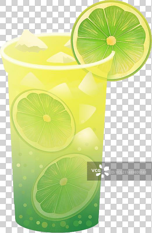 插画元素绿色果茶饮品大杯柠檬青柠图片素材