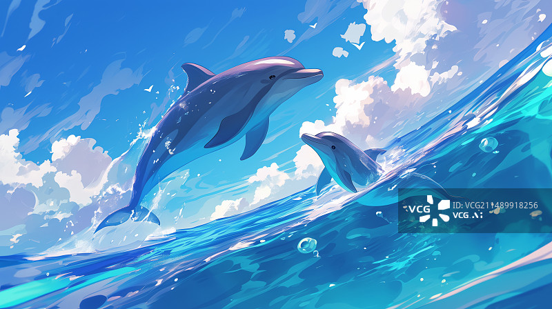 【AI数字艺术】海豚跳跃在海面上图片素材