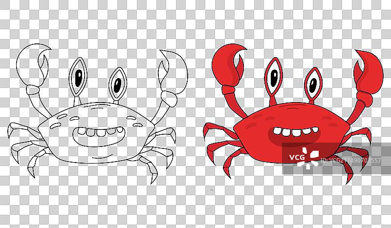 卡通螃蟹的着色页图片素材