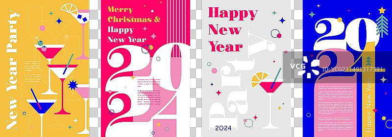 新年快乐海报、横幅和贺卡设计图片素材