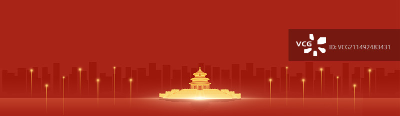 红色党建展板插画，天坛城市天际线，北京周年庆高端插画图片素材