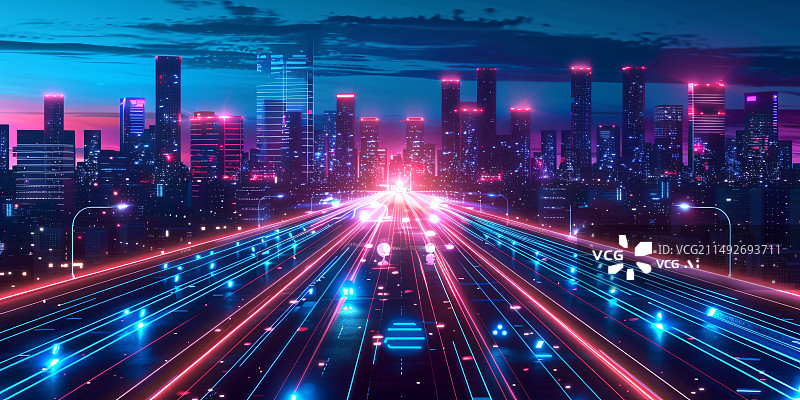 【AI数字艺术】赛博朋克城市灯光夜景背景图片素材