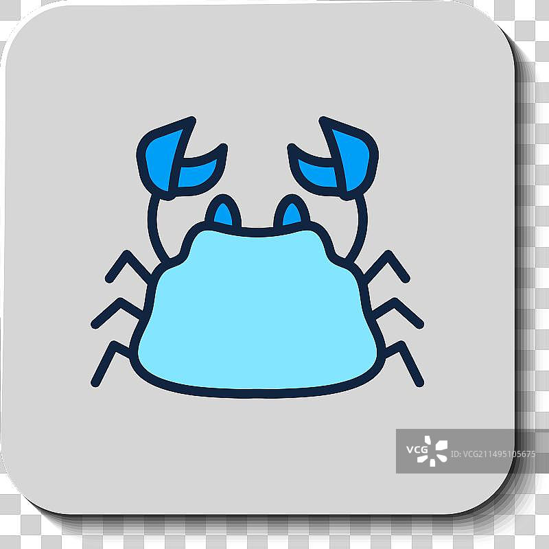 填充轮廓螃蟹图标孤立的蓝色图片素材