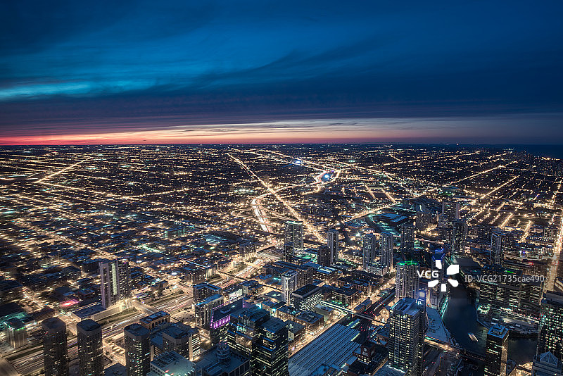 从威利斯大楼看芝加哥傍晚天际线图片素材
