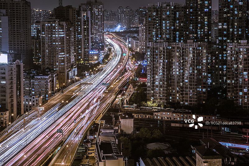 上海城市风光地标建筑 高架夜景图片素材