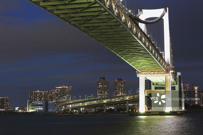 夜虹桥和城市景观，东京，日本图片素材