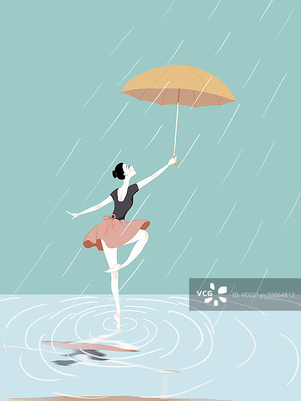 在雨伞下跳舞的女孩图片素材