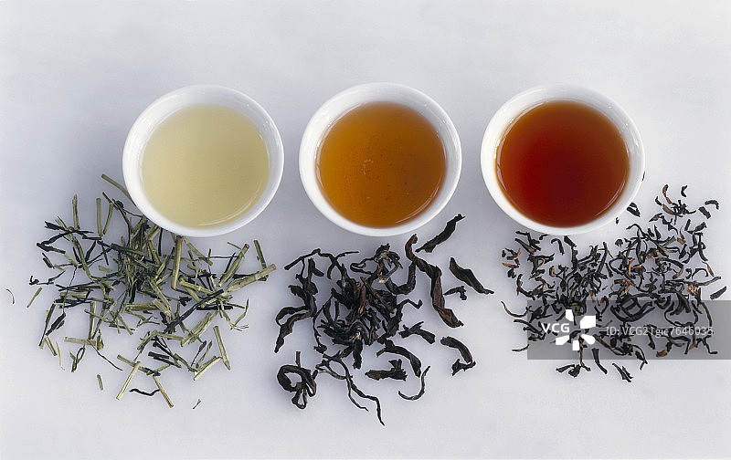 日本茶、中国乌龙茶和印度阿萨姆邦茶图片素材