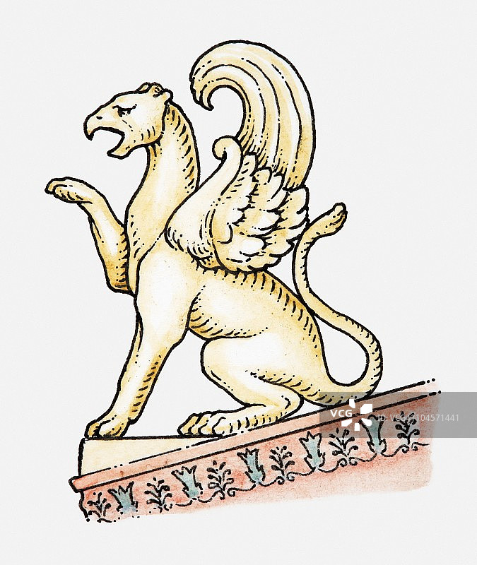 古希腊神庙屋顶上的狮鹫图案图片素材