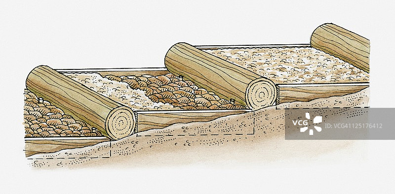 木质台阶的插图铺设砾石和压实的硬核图片素材
