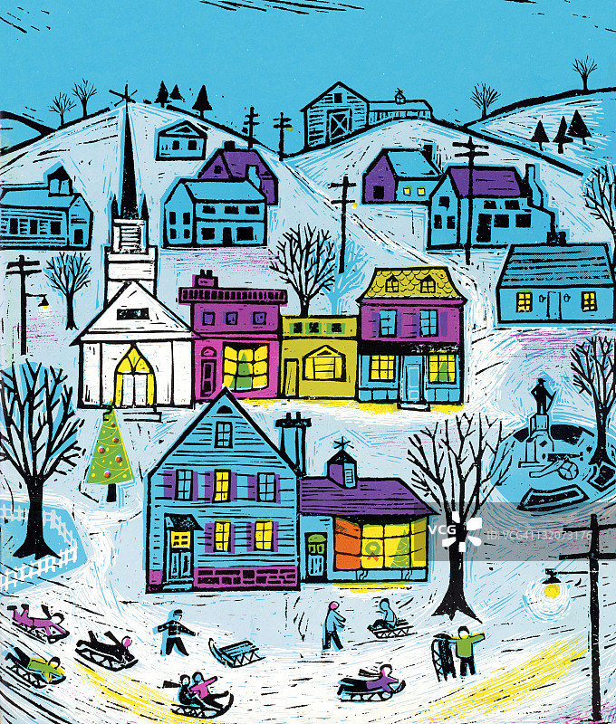 小镇冬季景色图片素材