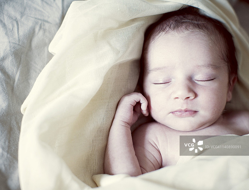 新出生的婴儿裹在毯子里，肖像图片素材