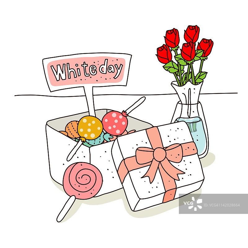 糖果盒的插图，花瓶里插着玫瑰图片素材