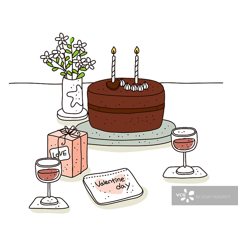 巧克力蛋糕和贺卡的插图图片素材
